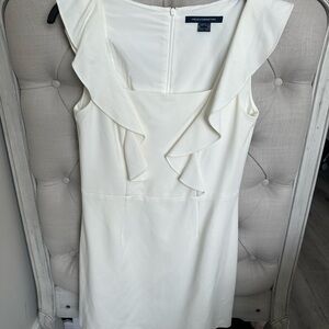 French Connection White Ruffled Sheath Mini Dress